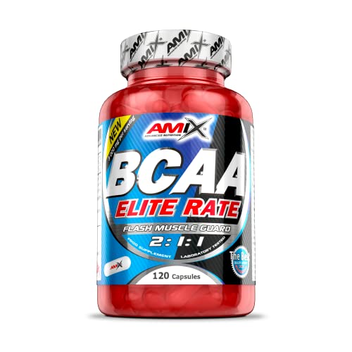 AMIX - BCCA Elite Rate 120 Cápsulas - Favorece la Recuperación Muscular y Ayuda a Definir los Músculos - Aporta Aminoácidos Esenciales - BCAA Glutamina