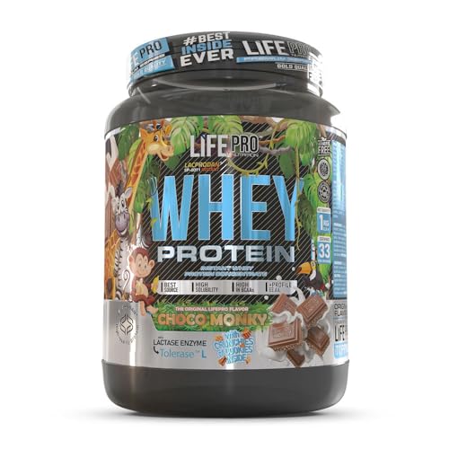 Life Pro Whey Choco Monky 1kg Limited Edition | Proteína Whey Sabor Tabletas de Chocolate de la infancia con LACPRODAN SP-8011 | Proteína de Suero en Polvo