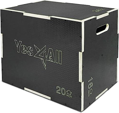 Yes4All Caja pliométrica de madera antideslizante 3 en 1 - Negro - 24 x 20 x 16