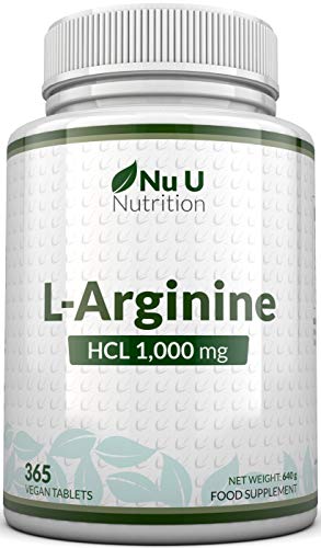 L-Arginina 4000mg - 365 Comprimidos Veganos - Arginina HCL - 1000mg por Comprimido - Nu U Nutrition