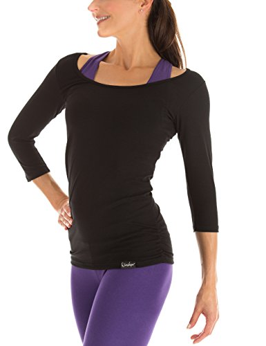 Winshape Yoga Pilates Fitness para Mujer 3/4-Arm Camiseta WS4 Negro Negro Talla:Medium