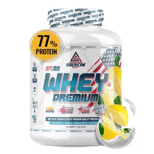 AS American Suplement | Premium Whey Protein 2 Kg | Yogur Limón | Proteína Suero de Leche | Aumentar Masa Muscular | Alta Concentración Proteína WPC80 Pura | L-Glutamina Kyowa Quality®