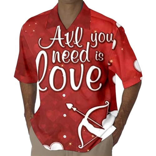 Camisetas para el día de San Valentín para hombre, sudadera con estampado de moda, cuello redondo, manga corta, botones, cuello de solapa, suéter gráfico, casual, blusa para exteriores, regalo para