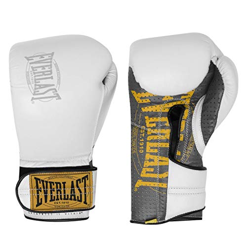 Everlast Unisex- Guantes de Boxeo para Adultos 1910 Sparring Guante de Entrenamiento, Blanco, 14oz