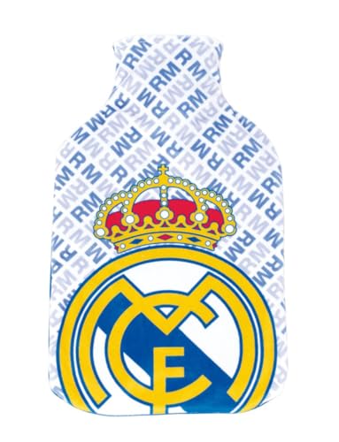 Real Madrid Bolsa de Agua Caliente, Funda de Felpa Tacto Suave Terciopelo, Botella de Agua Caliente Club de Futbol, Terapia De Calor Y Frío, Capacidad 1.5L