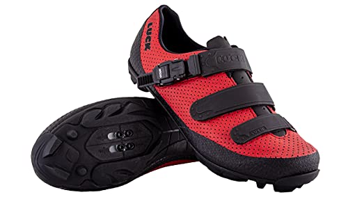 LUCK Zapatillas MTB Cronos | Zapatillas de Ciclismo para Hombre y Mujer | Zapatos Bicicleta Montaña | Suela de Carbono | Cierre Milimétrico (46, Rojo)