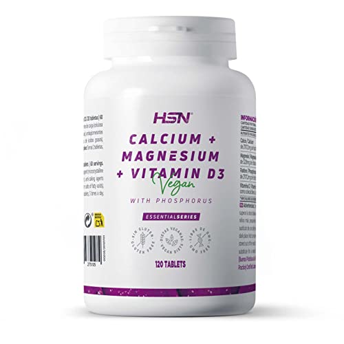 Calcio Magnesio Vitamina D3 - Dosis Elevada de cada Mineral - de HSN | 120 Tabletas fórmula enriquecida con Fósforo - Sales minerales de ALTA biodisponibilidad | No-GMO, Vegano, Sin Gluten