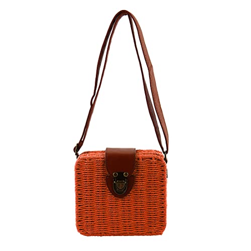 Ruilogod Lady Women Woven Woven Bag Box Caja, paquete de bolsa de ajustable, bolso de bolsillo de un solo hombro naranja