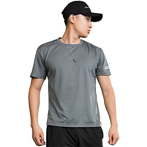 ALEYHA Men Sport Tshirts T Shirt Men Men Sport T-Shirt Short Sleeve Round Neck Breathable Quick-Drying Functional Shirt Running Shirt Fitness Shirt Training Shirt For Running C-Grey 3XL