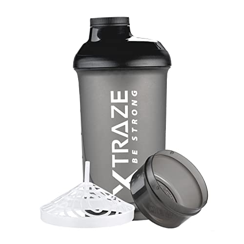xtraze - Batidora de proteínas 500 ml con compartimento para polvo, 150 ml, ideal para batidora de fitness, tamiz para bebidas proteicas cremosas sin grumos, sin BPA