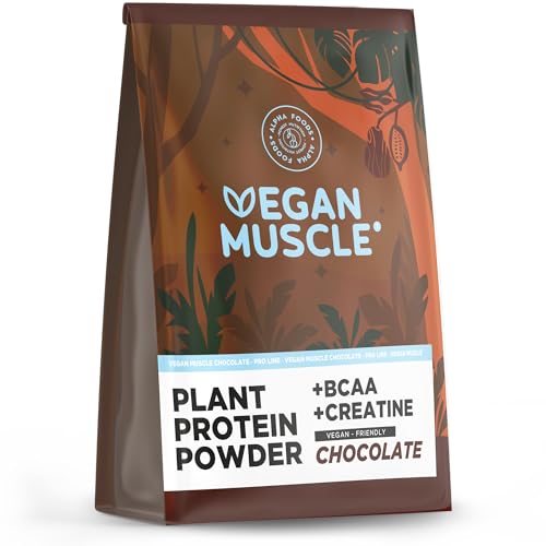 Proteína Vegana Vegan Muscle - Sabor Chocolate - Vegan Proteina vegetal de Guisante, Arroz y semillas Germinadas - Enriquecido con BCAA y Creatina monohidratada - 600 gr proteina para masa muscular