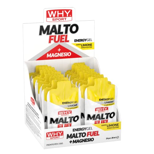 WHY SPORT MALTO FUEL - Suplemento dietético energético a base de maltodextrina y magnesio, sabor limón, caja de 24 geles - 30 ml