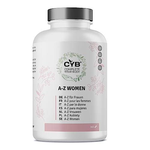 CYB | Multivitaminas y Minerales para Mujer - 365 Comprimidos Multivitaminicos - Suministro para 1 Año - Vitamina C Vitamina D Ácido Fólico Calcio Hierro - Testeado en Laboratorio