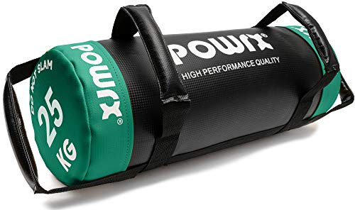 POWRX Sandbag 25 kg Mejorar Equilibrio, Fuerza y coordinación - Power Bag con Cuatro agarres + PDF Workout (Verde)