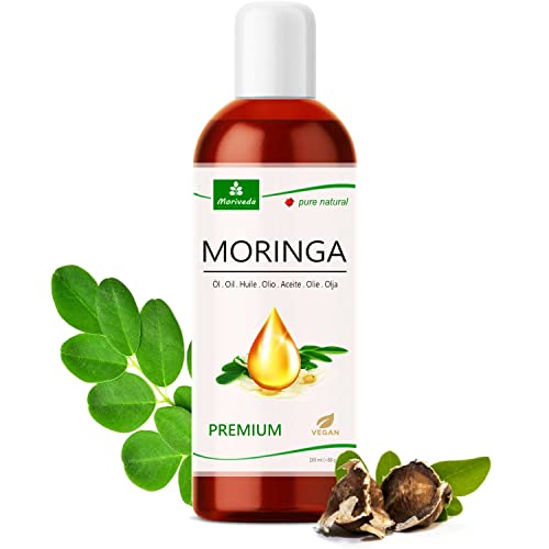 MoriVeda Moringa Premium Oil, vegano, prensado en frío madurado al sol, semillas de moringa peladas, aceite comestible, para el cuidado del cabello y la piel, 100ml