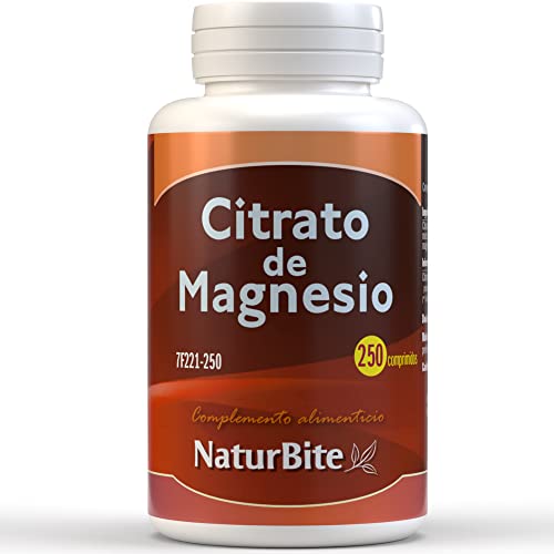 NaturBite Citrato de Magnesio, 250 comprimidos - 400mg por comprimido - Suplemento de Magnesio Altamente Absorbible