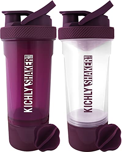 KICHLY 2 Pack Botella shaker proteinas con batidor Blenderball clásica (700 ml) - Tapa antiderrames con Envase de almacenamiento suplementos - Perfecto para Entrenamiento (Verde Azulado y Claro)