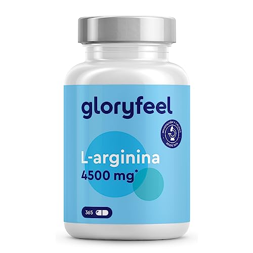 L-Arginina - 365 cápsulas veganas - 4500 mg de L-Arginina HCL (3750 mg de L-arginina pura) - Dosis extra altas - Aminoácido proteinogénico semi-esencial - Sin aditivos