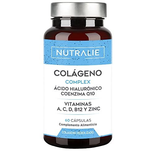 Colágeno + Ácido Hialurónico + Coenzima Q10 + Vitaminas A, C, D y B12 + Zinc | Para Articulaciones y Piel | Hidrolizado en 60 cápsulas | Nutralie