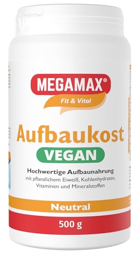 Megamax - Alimentos veganos neutros para beber 500 g, alta en calorías para el aumento de peso, hidratos de carbono y proteína de guisantes como batido vegano de calorías para ganar peso bajo, con