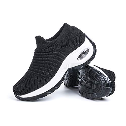 Hitmars Zapatillas Deportivas de Mujer Zapatos Running Fitness Outdoor Sneaker Casual Mesh Transpirable Comodas Calzado Negro Blanco 2 Talla 38