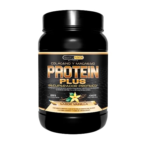Healthy Fusion Protein Plus | Recuperador muscular a base de Proteína, Colágeno, L-Glutamina, Magnesio y Vitamina B6 | Acelera la recuperación muscular y aumenta la musculatura | Sabor Vainilla 1000gr