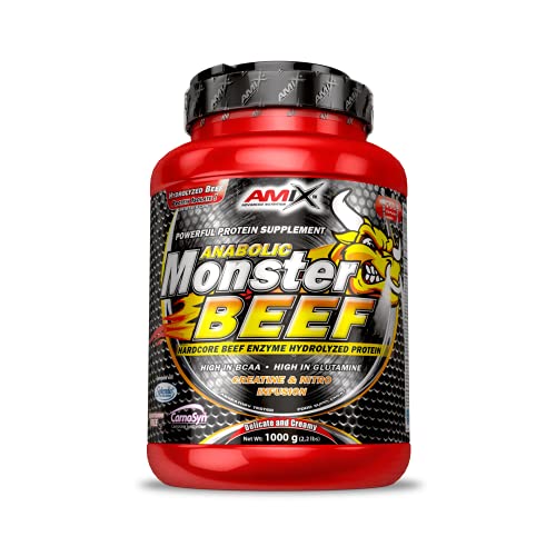 Amix - Monster Beef Protein - Suplemento Alimenticio - Mejora del Rendimiento - Proteína de Suero - Glutamina en Polvo - Nutrición - Proteína de Ternera - Sabor Frutas del Bosque - Bote de 1 Kg