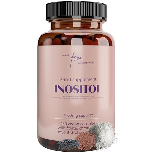 Inositol FEM Myo & D-Chiro 4100mg Capsulas para PCOS, Equilibrio Hormonal, Suplemento 9-en-1 Inositol, Folato 5-MTHF, Cromo, Zinc, B6, B12, D3, Selenio & Manganeso, 100% Vegano