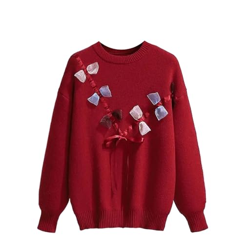 JYHBHMZG Otoño Personalizado Bowknot Punto Cinturón Suéter Decorativo Falda De Dos Piezas Conjunto De Vestido De Mujer, suéter rojo, L