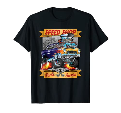 Retro Speed Shop Hot Rod Clásico Muscle Car Cartoon Graphic Camiseta