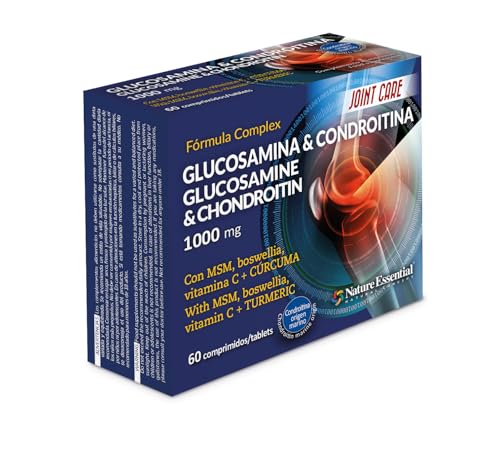 Nature Essential- Glucosamina + Condroitina +MSM 1000mg- 60 comprimidos- Suplemento alimenticio que ayuda a la formación y reparación de los cartílagos.