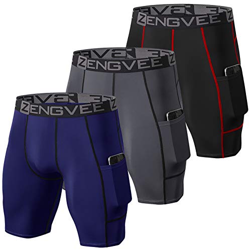 ZENGVEE 3 Piezas Mallas Running Hombre de Secado Rápido para Pantalon Deporte Hombre para Gym, Yoga, Running(Gray Black Navy-2XL)