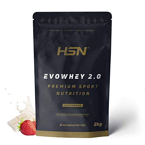 Concentrado de Proteína de Suero de HSN Evowhey Protein 2.0 | Sabor Fresa Chocolate Blanco 2 Kg = 67 Tomas por Envase | Whey Protein Concentrate | No-GMO, Vegetariano, Sin Gluten ni Soja