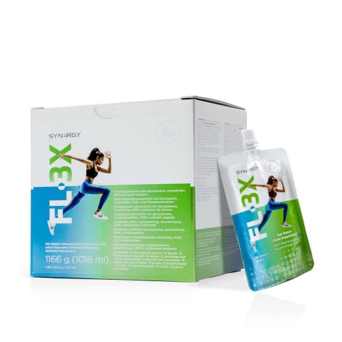 Synergy Worldwide FL-3X | Complemento deportivo con 500 mg Glucosamina, 300mg Condroitina, 125mg MSM | Salud movilidad articular, todas las edades | Sin gluten | 8 sobres | 96 porciones por caja