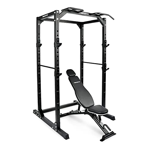 MSPORTS Power Rack Premium Cage - Estación de musculación para jaula, estación de fitness (Power Rack + banco de pesas)
