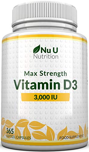 Vitamina D3 3000 UI - 365 Cápsulas Blandas - Suministro para 1 Año - Suplemento de Vitamina D - 3x Veces Más Concentrado - Colecalciferol de Alta Absorción