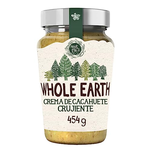 Whole Earth - Crema Crujiente de Cacahuete - 454 g - Sin Azúcar Añadido y Sin Gluten - Apta para Veganos - Fuente de Fibra y Proteínas - Ideal para Untar o Mezclar en tus Recetas Favoritas