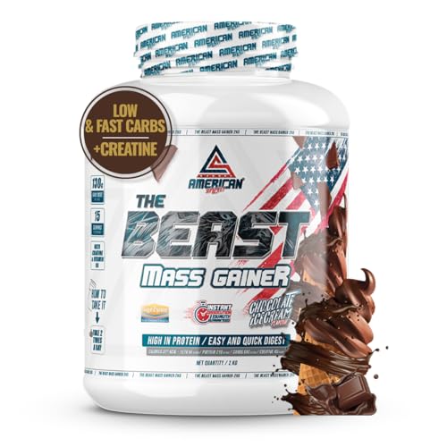 AS American Suplement | The Beast Mass Gainer | 2 kg | Chocolate | Contiene Creatina Monohidrato | Ayuda a Subir de Peso | Alto en Carbohidratos y Proteínas