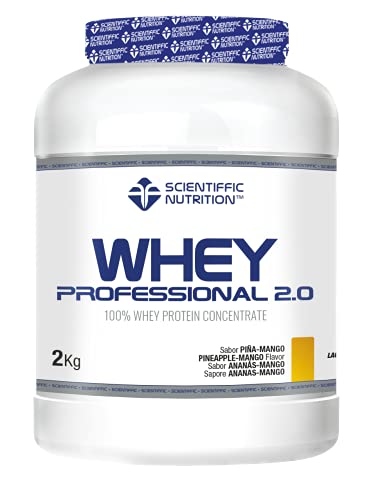 Scientiffic Nutrition - Whey Professional 2.0 Proteinas Whey en Polvo 100% Pura, para Aumentar la Masa Muscular, con Enzimas Digestivas y Lactasa - 2kg, Sabor Piña - Mango.