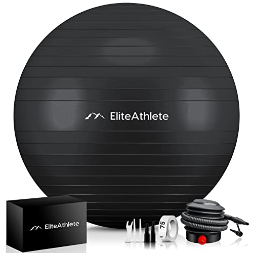 EliteAthlete Pelota de Pilates - Fitball 55 cm 65 cm 75 cm 85 cm - Pelota Embarazo - Bola Yoga Fitness - Balon de Gimnasia Ejercicios - Fit Ball Incl. Bomba de Aire