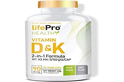 Life Pro Vit D&K2MK7 90 Vcaps | Vitamina D + Vitamina K2 MK7 | Altamente Dosificada | Comprimidos Veganos | Sin Aditivos Innecesarios | Contribuye a los Huesos, Músculos y Sistema Inmunitario