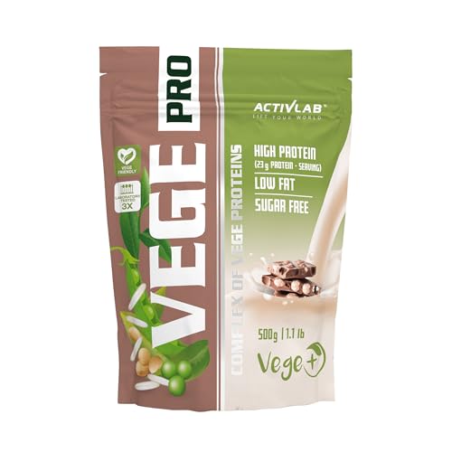 ACTIVLAB - Vege Pro 500 g, Proteínas Vegetales, Sabor Chocolate, Contribuye al Crecimiento de la Masa Muscular, Proteína Vegana sin Azúcar, Suplemento para Deportistas