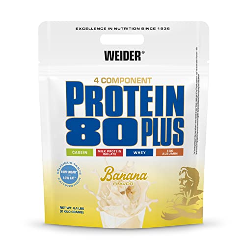 WEIDER Protein 80 Plus Multi-Component Protein Shake Powder, Sabor Plátano Casein & Whey, Low Carb, 2kg