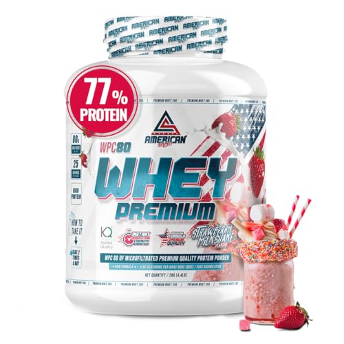 AS American Suplement | Premium Whey Protein 2 Kg | Fresa | Proteína Suero de Leche | Aumentar Masa Muscular | Alta Concentración Proteína WPC80 Pura | L-Glutamina Kyowa Quality®