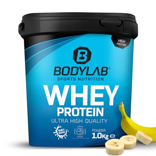 Bodylab24 Whey Protein Powder Plátano 1kg, polvo rico en proteína para músculos más fuertes, la proteína de suero puede promover la construcción de músculo, con 80% de proteína, sin aspartamo