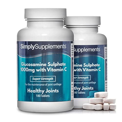 Glucosamina 1000mg con Vitamina C - 360 comprimidos(2x180 pack) - Hasta 1 año de suministro - Favorece la salud de tus articulaciones - SimplySupplements