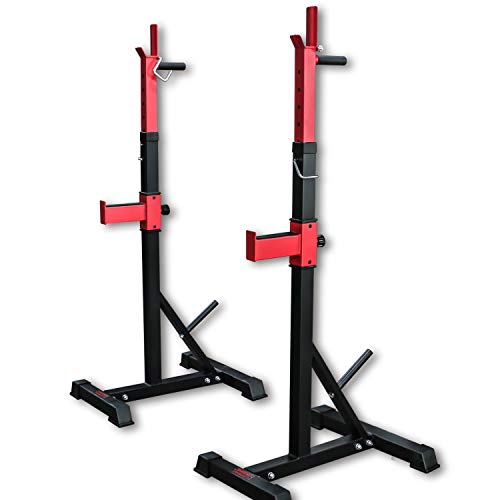 Men's Health Power Squat Rack 2.0 - Soporte para pesas, 1 par, altura regulable, estable, color negro y rojo
