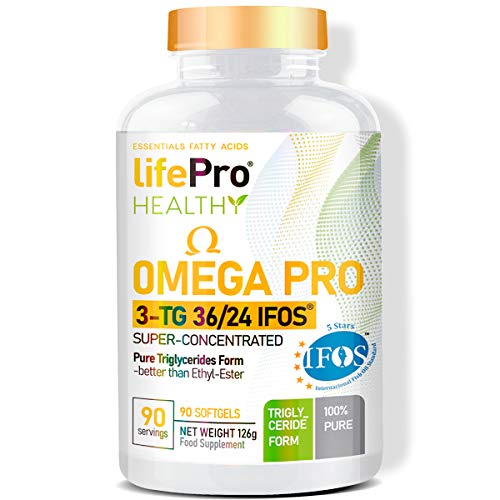 Life Pro Omega 3 Pro IFOS TG36/24 90 Softgel de Alta Potencia | Destilado para Mayor Pureza | La Mejor Fuente de Ácidos Grasos, Cápsula blanda