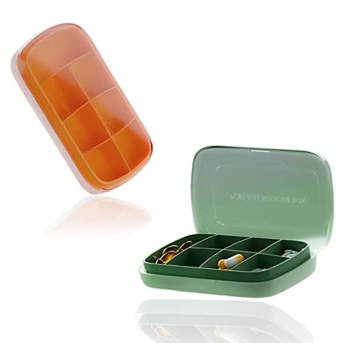 Echehi Pastillero Semanal 2 Tomas, Caja Medicamentos Organizador, Pastillero para 7 días con Compartimentos para Medicamentos, Suplementos, Vitaminas y Aceite de Hígado de Bacalao. Verde+ Naranja