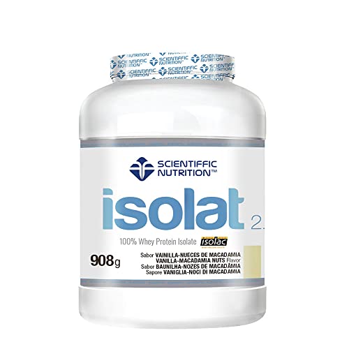 Scientiffic Nutrition - Isolat 2.0, Whey Protein, Suplemento de Proteina Aislada ISO con Lactasa, Proteina de Suero de Leche en Polvo - 908g, Vainilla y Nueces de Macadamia.